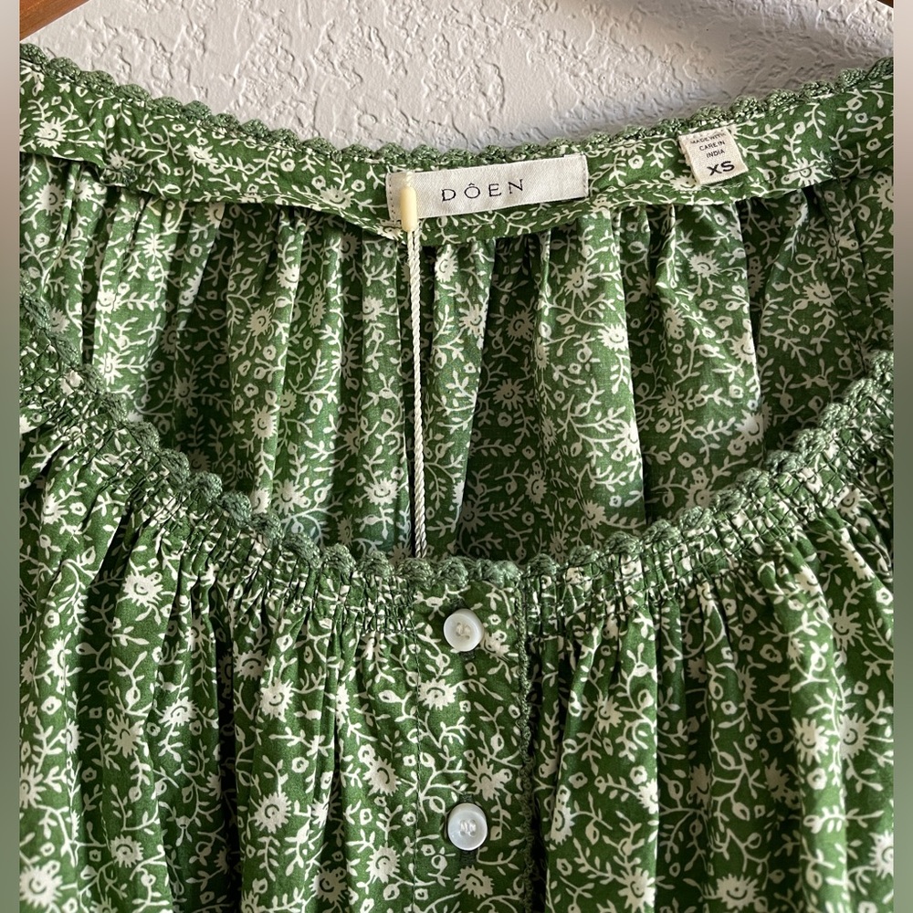Doen Light Green Floral Square-Neck Puff Sleeve Blouse - Picture 6 of 7